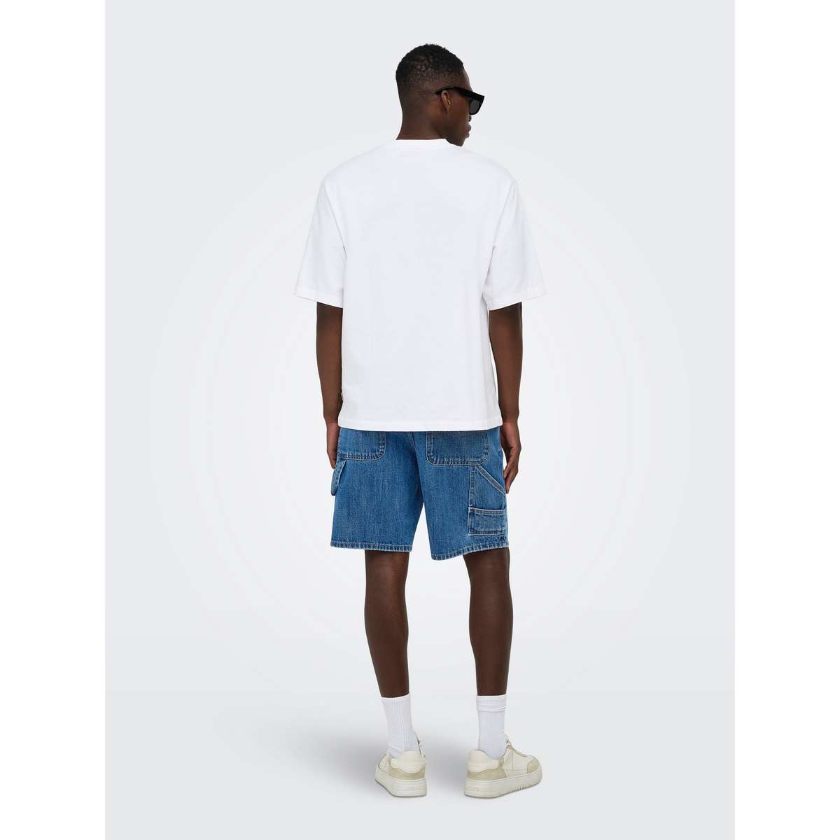 ONLY & SONS MENS LOOSE FIT COTTON FADE CARP. MB DOT DENIM SHORTS WW BLUE